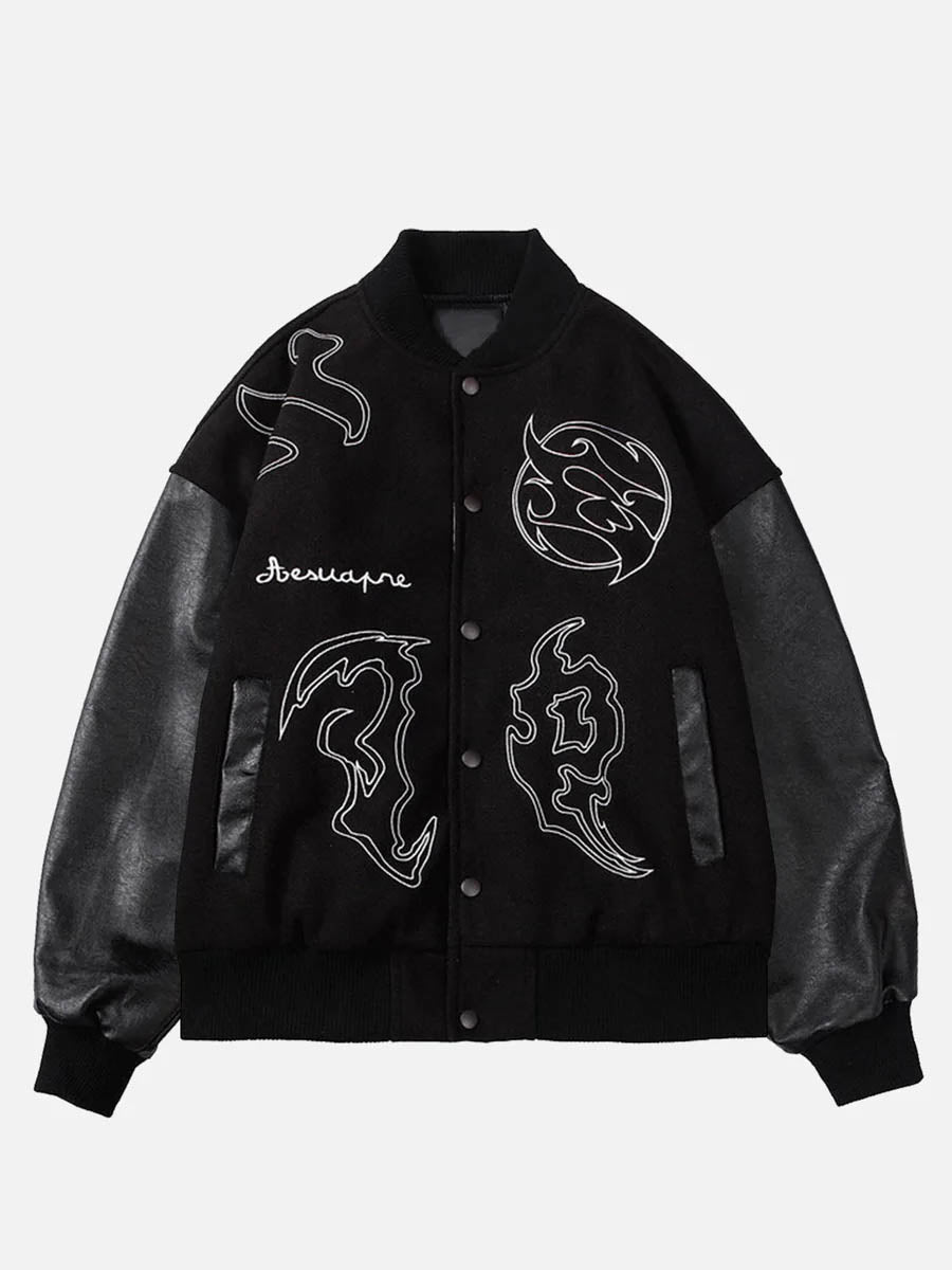 Symbol Embroidery PU Leather Racing Jacket