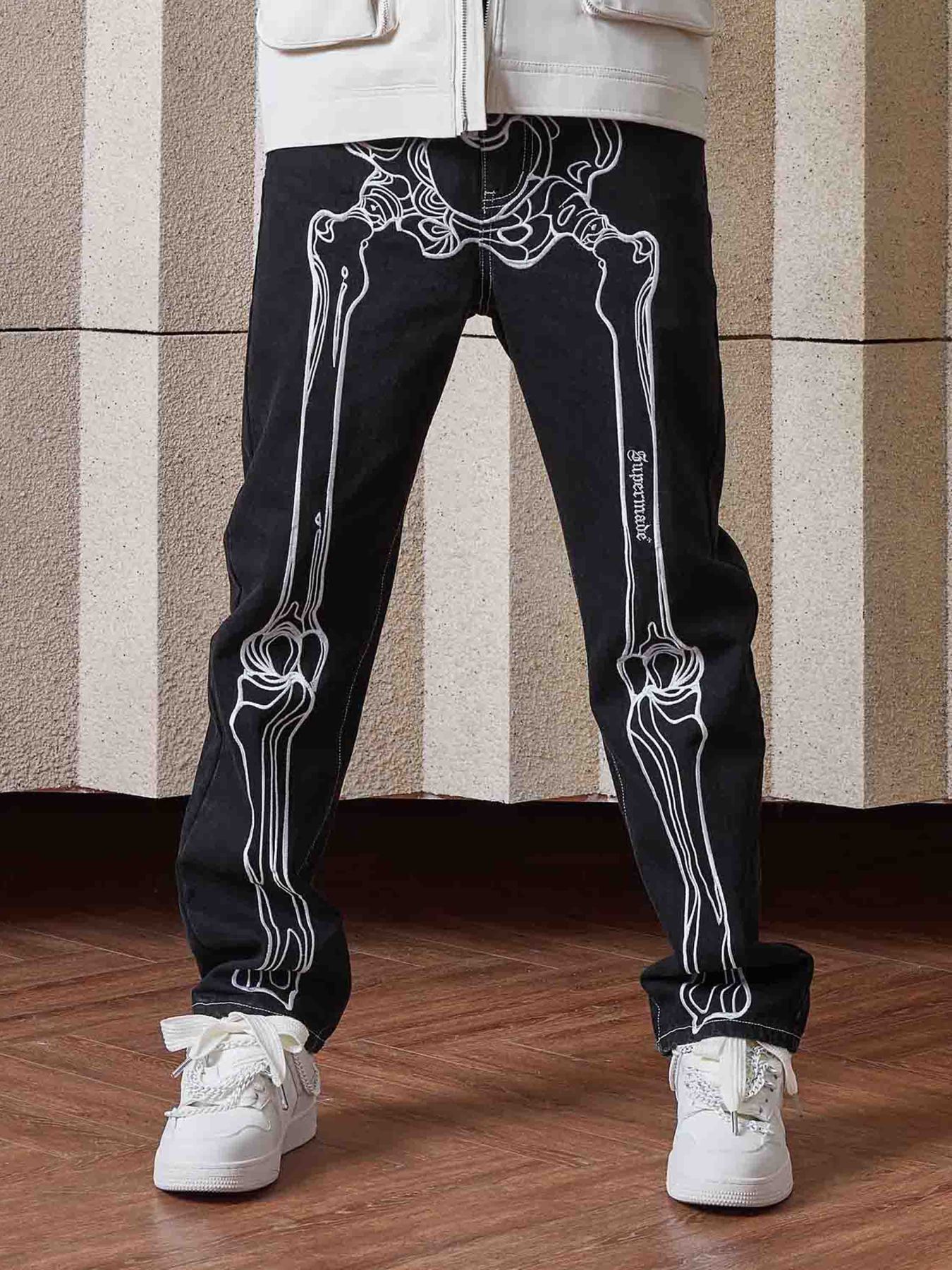 Thesupermade Hip Hop Bones Embroidered Jeans