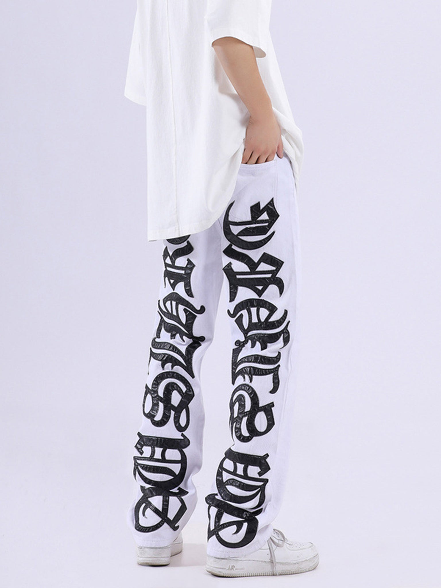 The Supermade American High Street Burning Text Embroidered Letters Jeans -1478