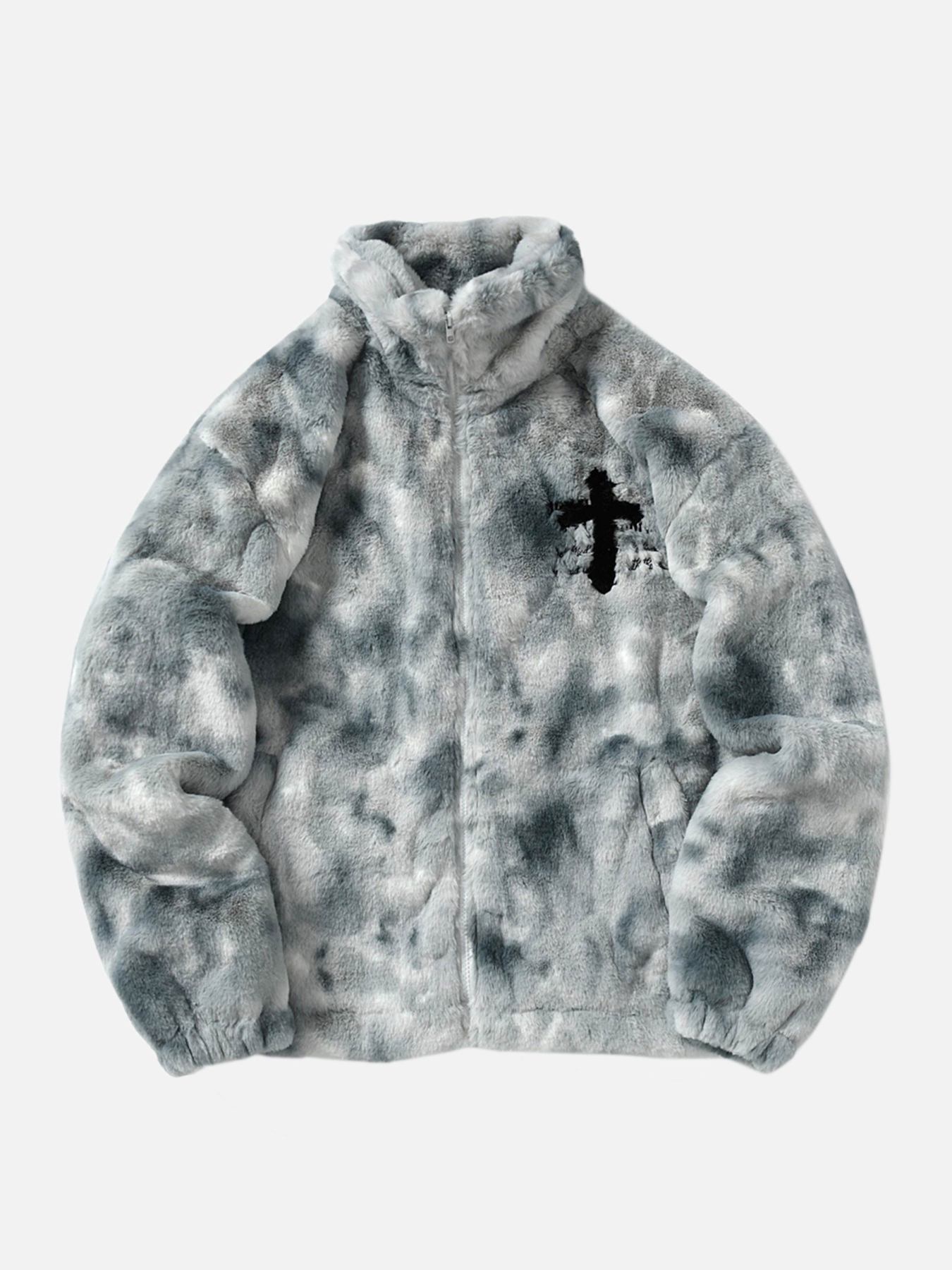 The Supermade American Vintage Tie-dye Gradient Plush Embroidered Lambswool Jacket - 1558