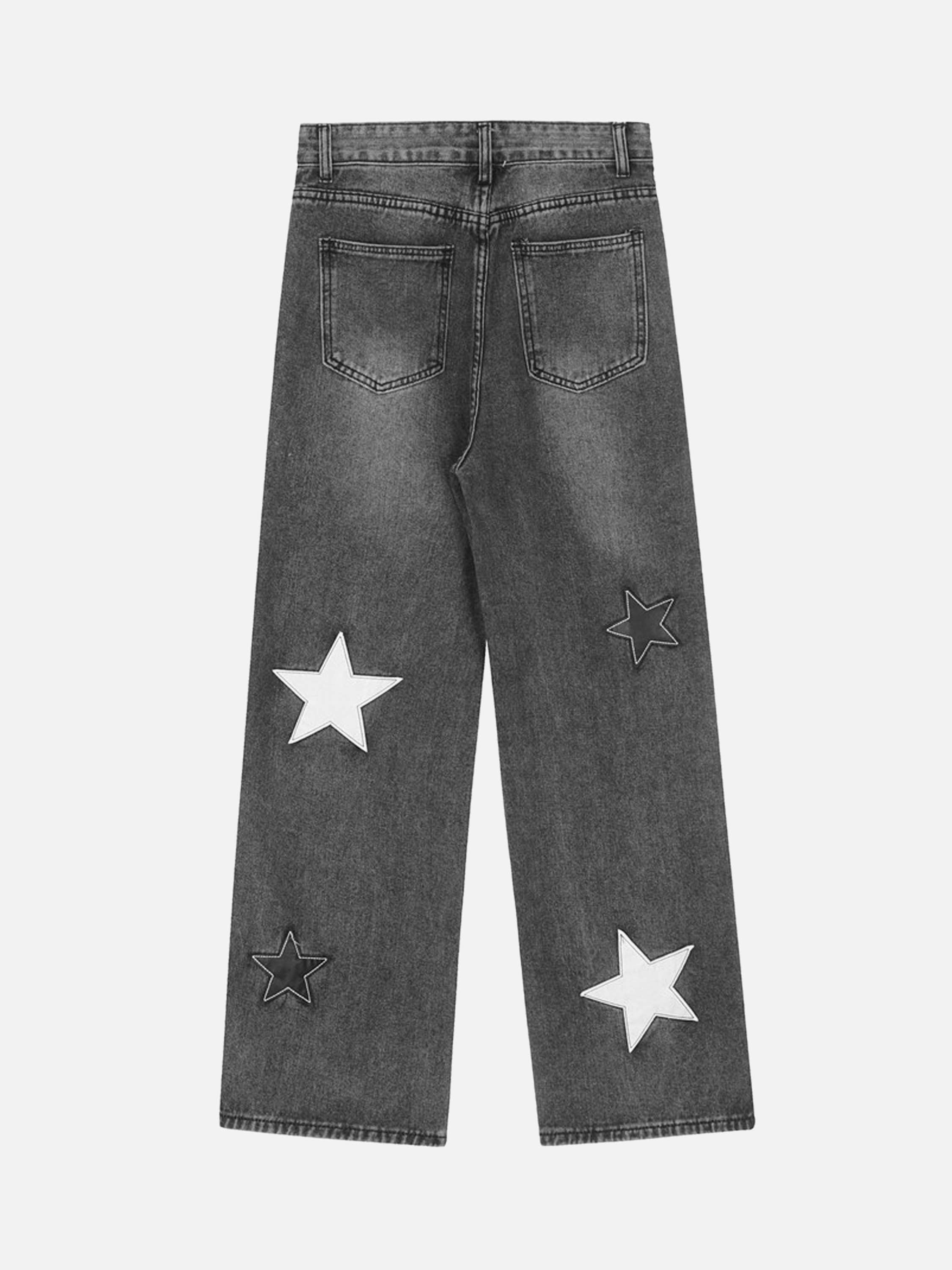 Thesupermade American Vintage Five-pointed Star Patch Embroidered Jeans Loose Straight-legged Pants -1439