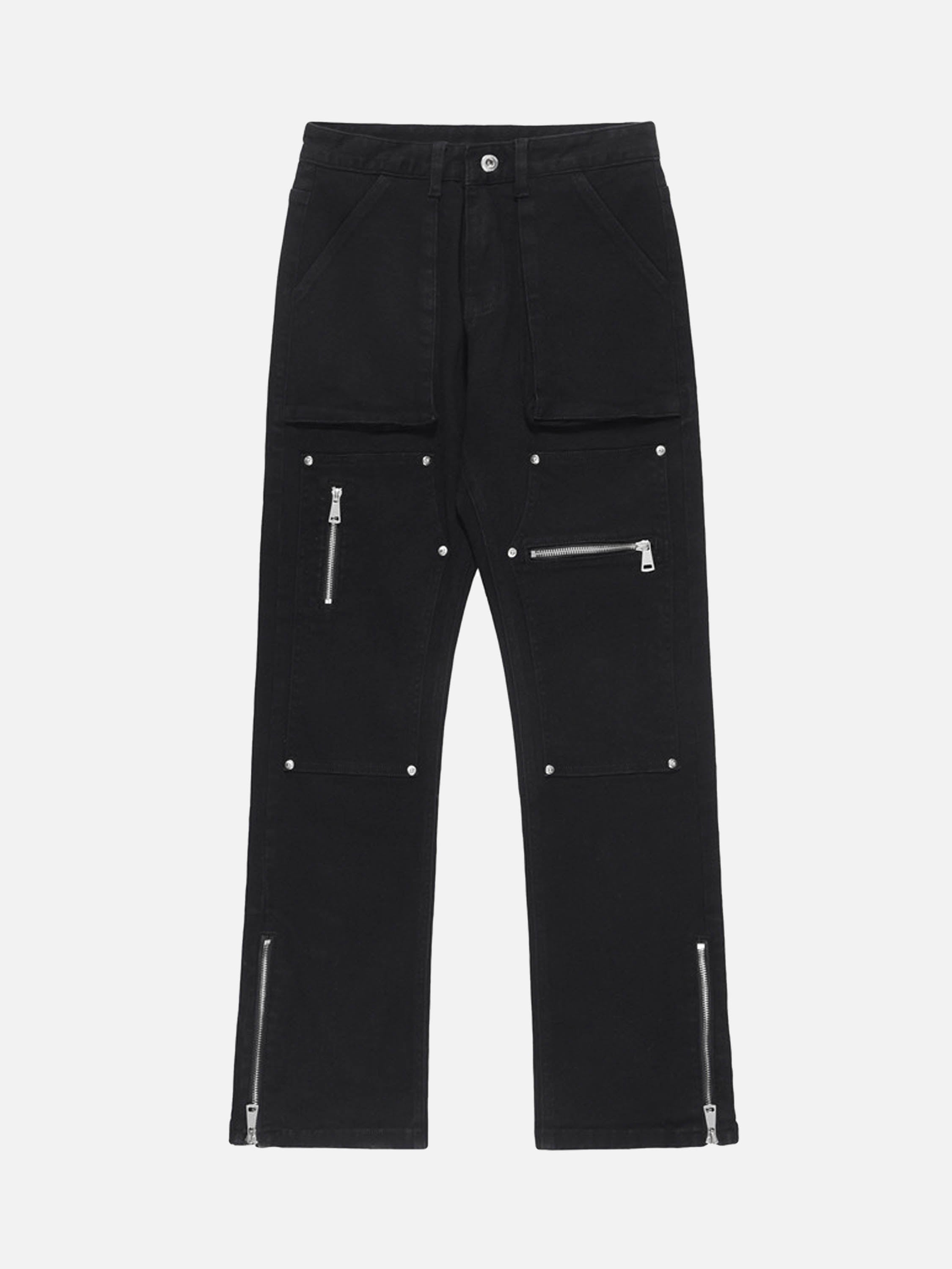Thesupermade High Street Zipper Patchwork Pocket Denim Pants Straight