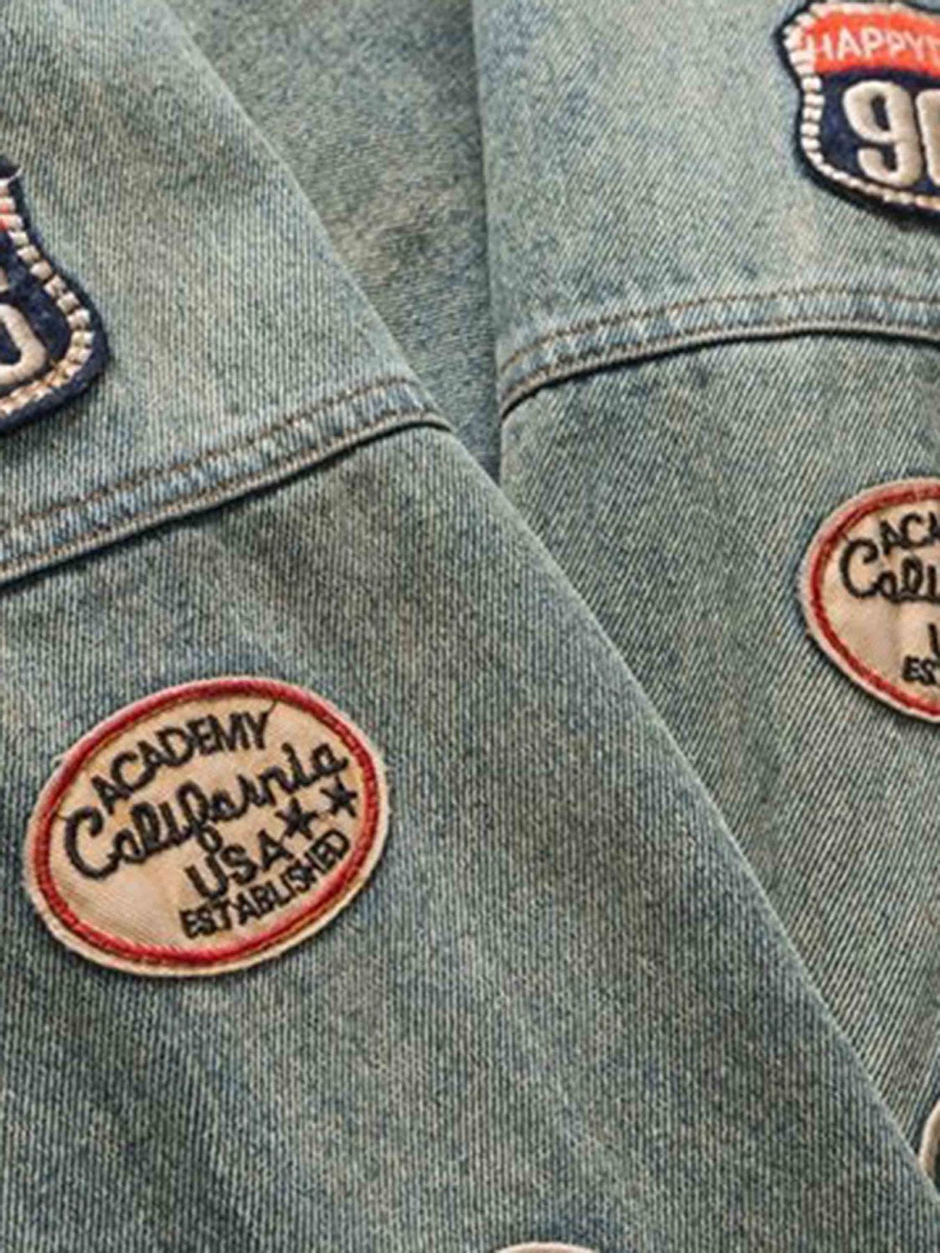 The Supermade Hip-hop Badge Embroidered Do-over Denim Jacket