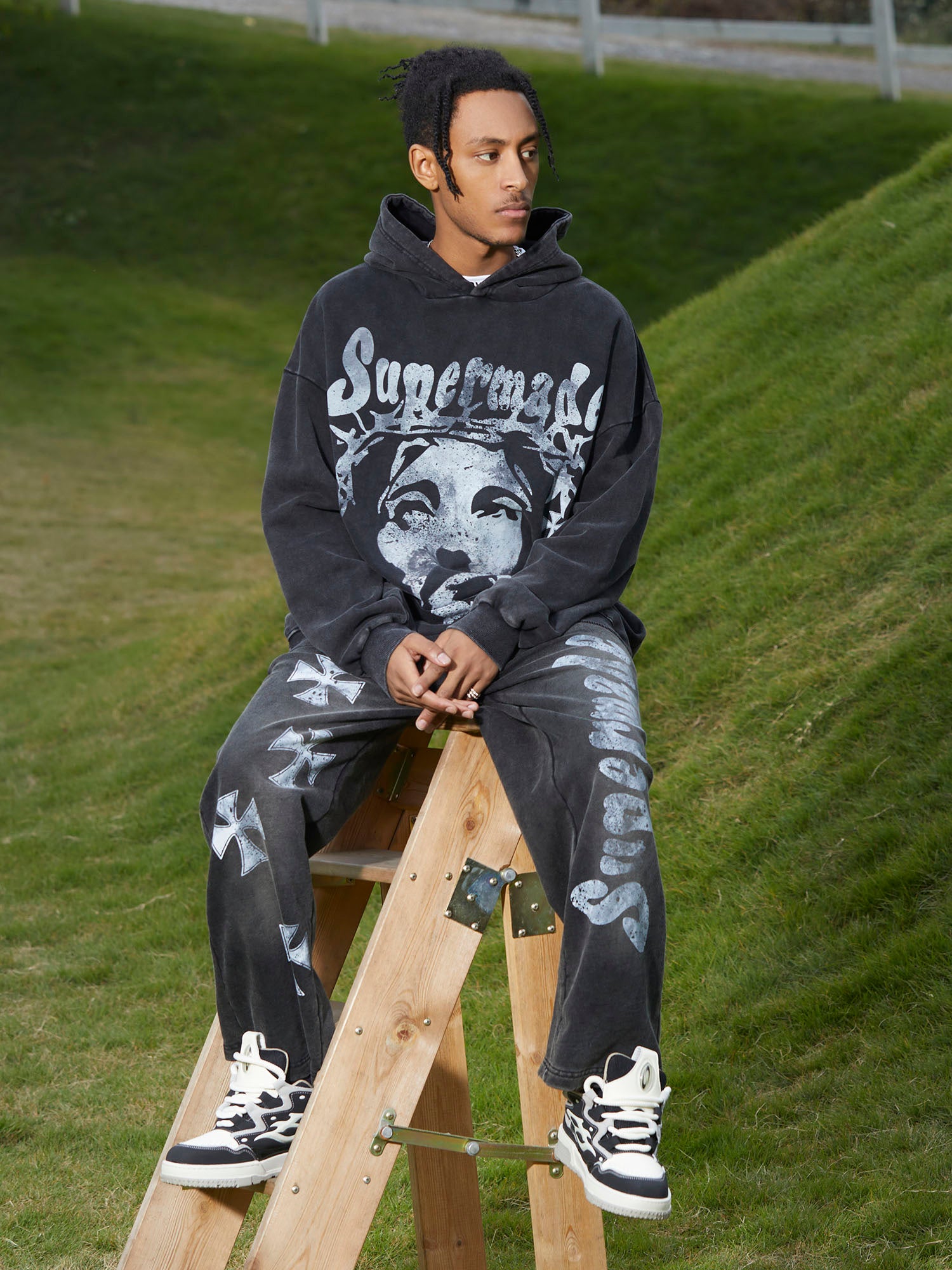 Thesupermade Heavy Duty Washed Jesus Graphic Hoodie - 1973