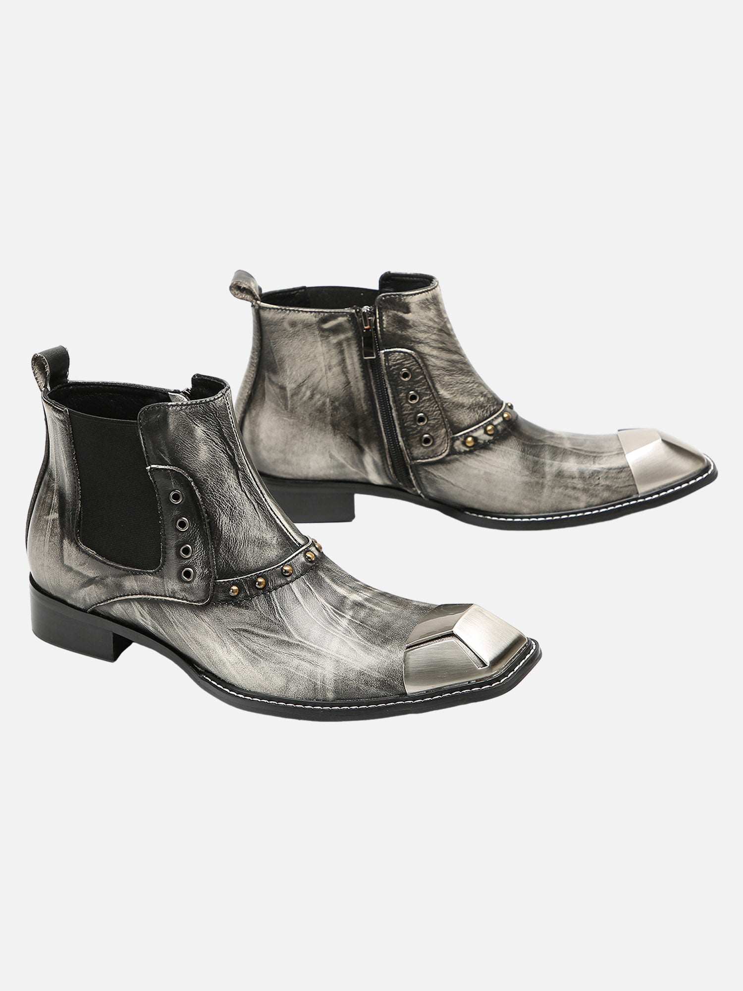 Cowhide Square Toe British Bbrogue Engraved Chelsea Boots