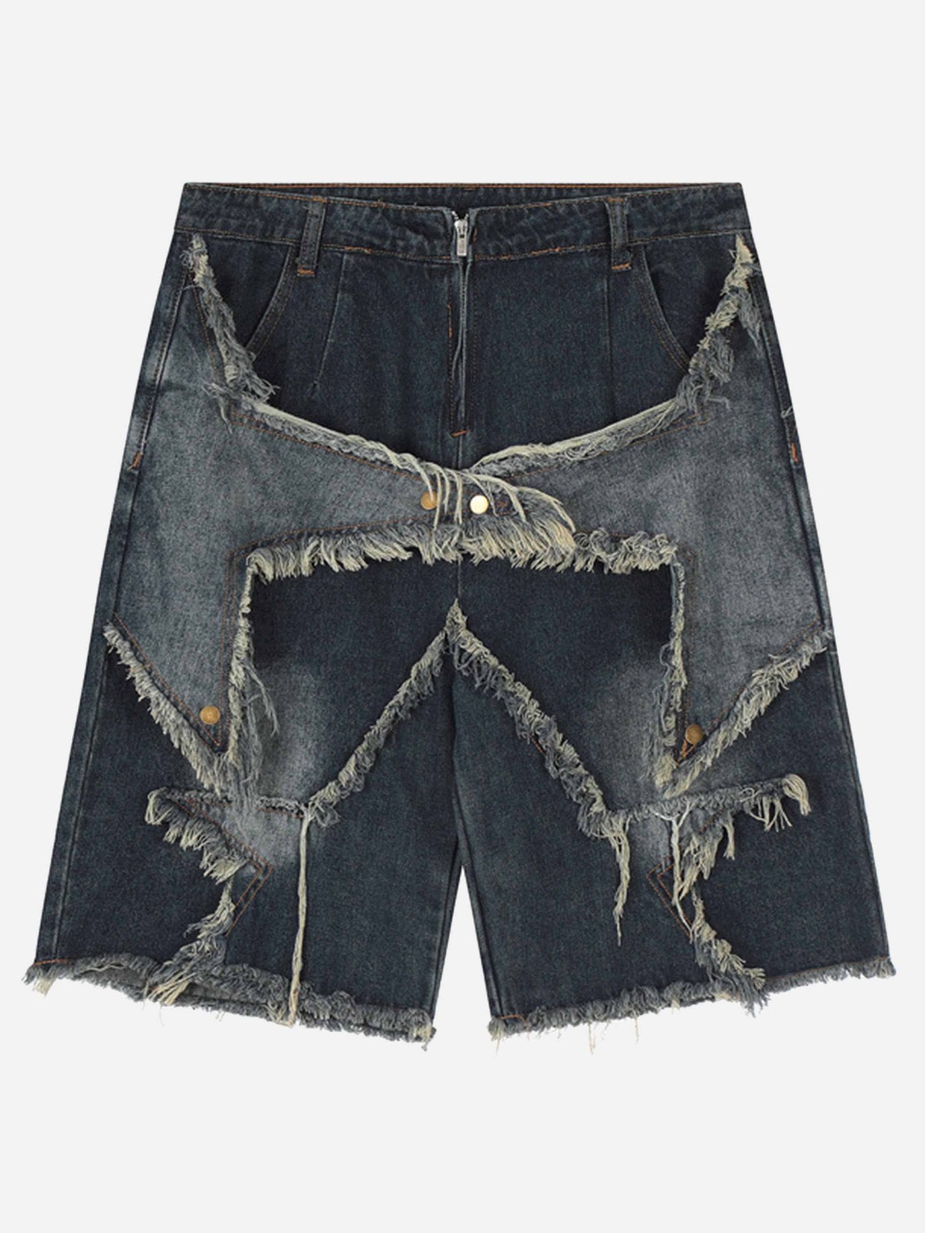 Thesupermade American Pentagram Tassel Patch Denim Shorts - 1681