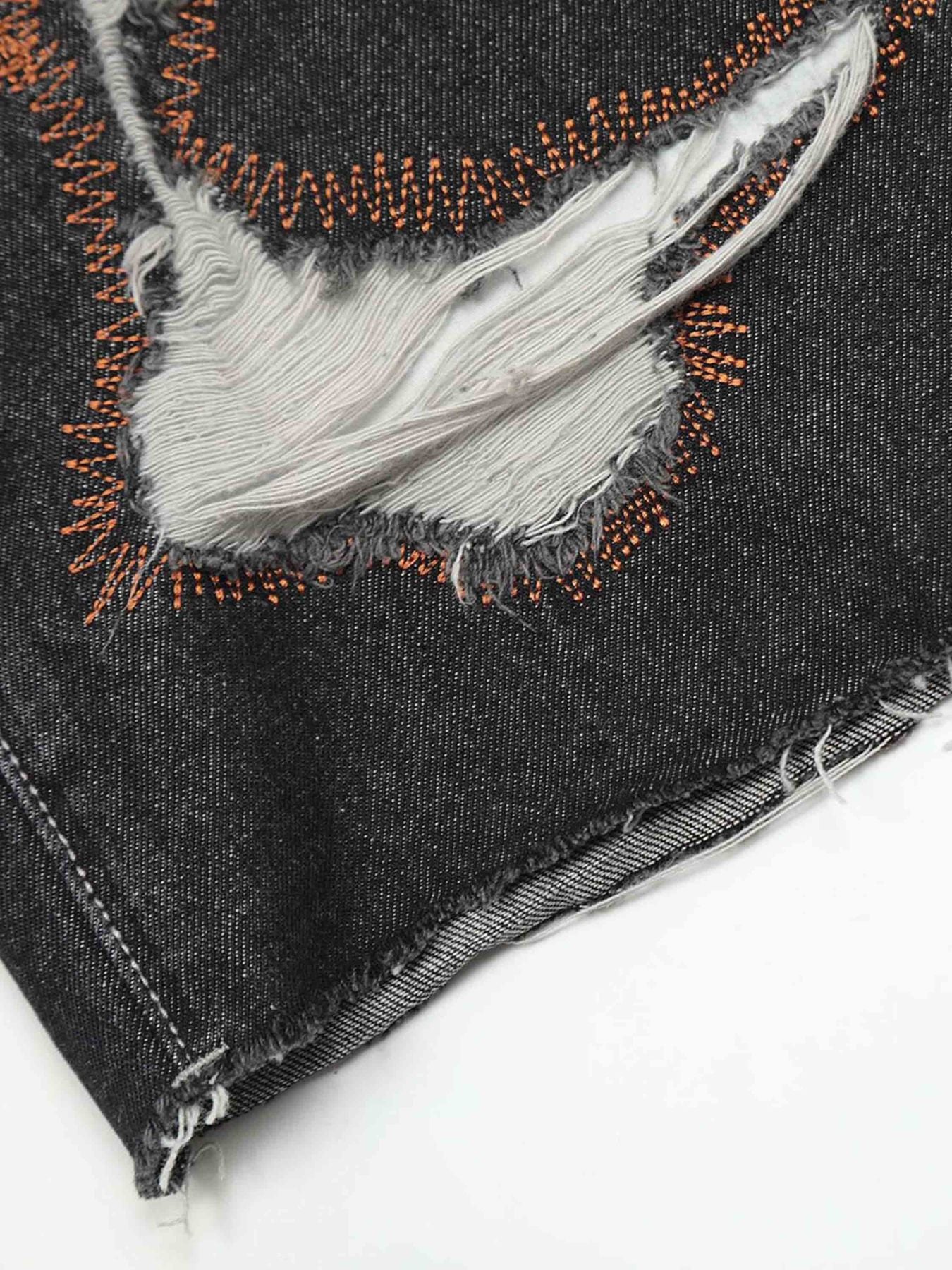 The Supermade American Style Worn And Torn Embroidered Jeans