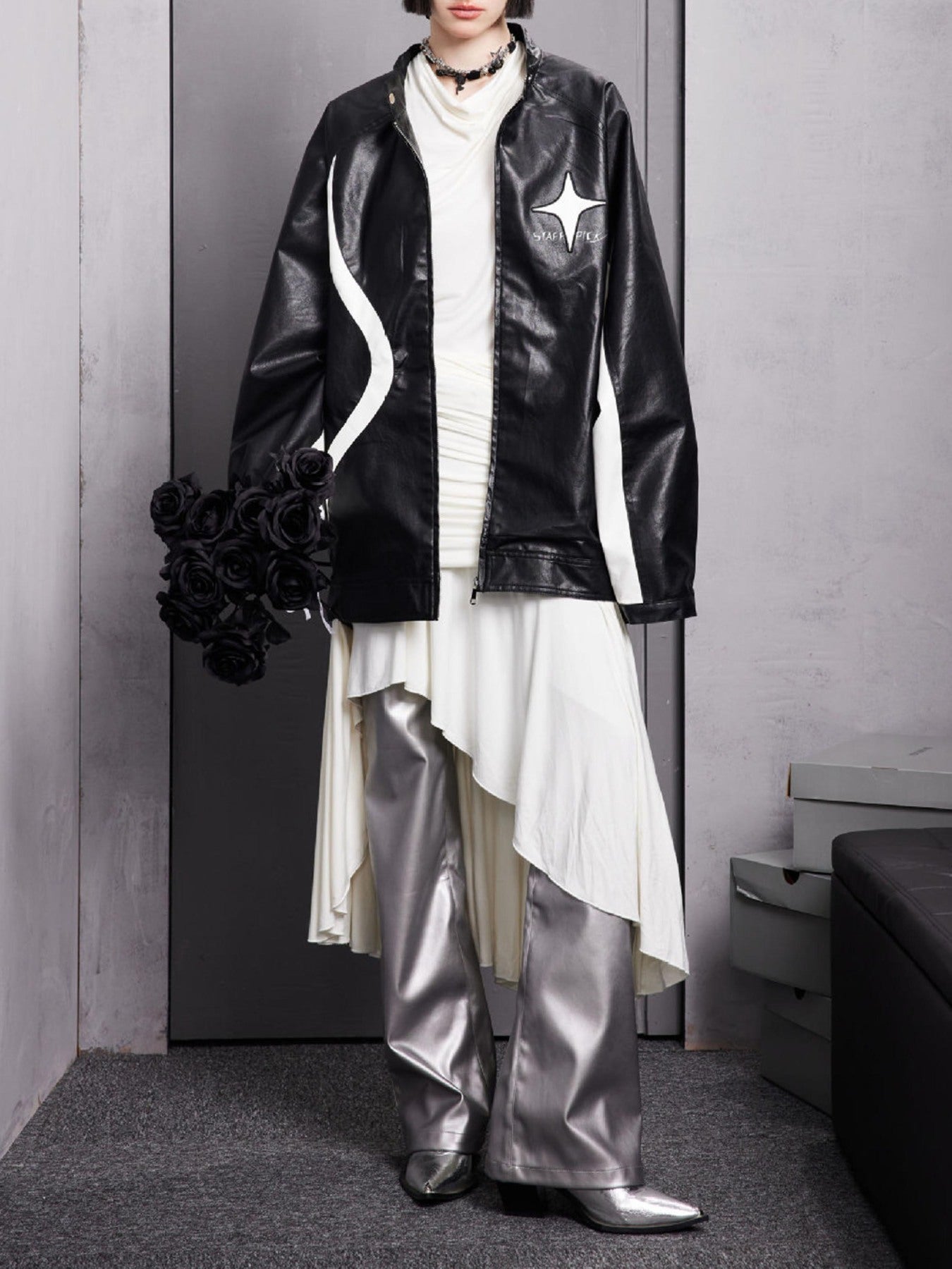 The Supermade Star Embroidered PU Leather Jacket