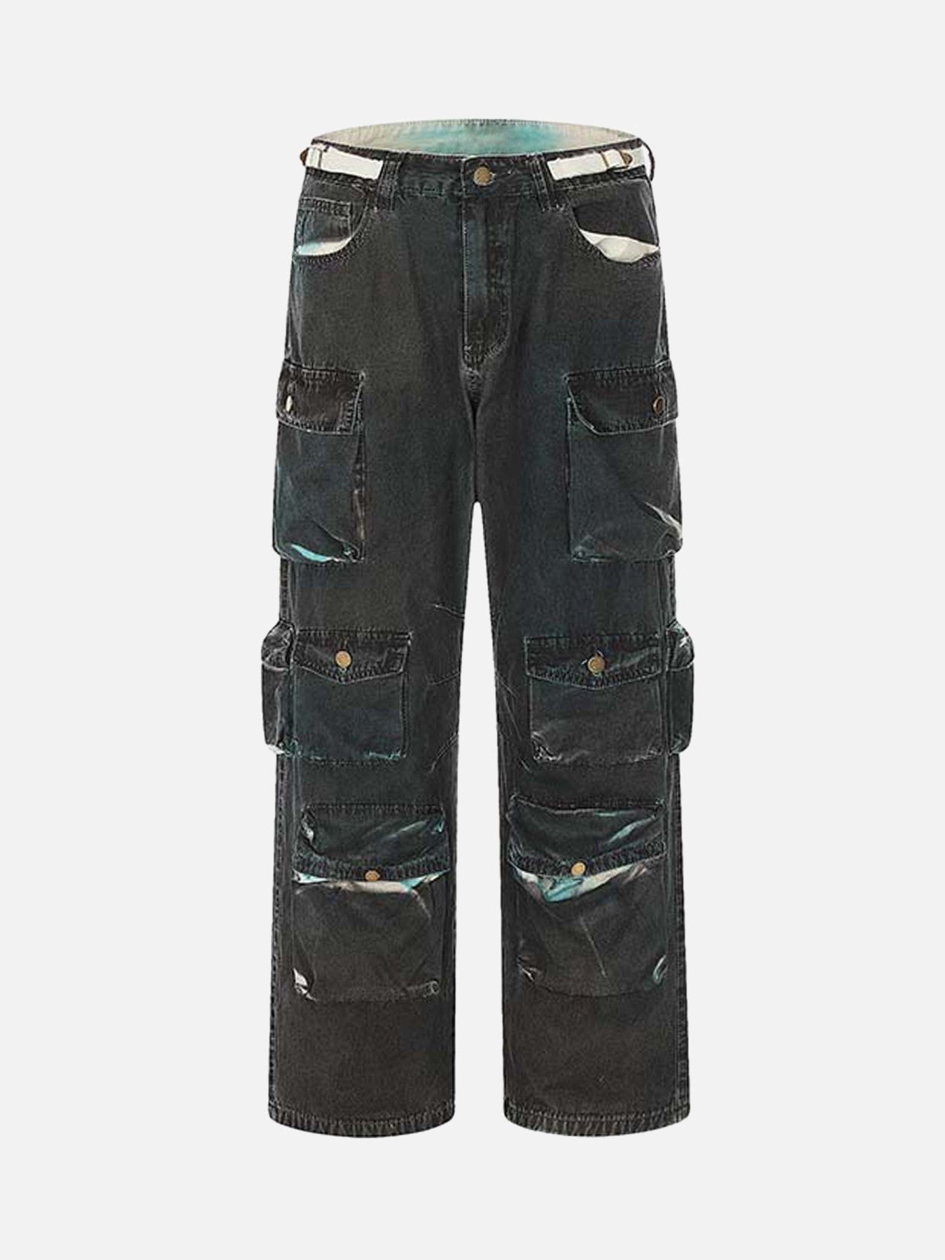 The Supermade Washed And Aged Tie-dye Multi-pocket Denim Work Pants