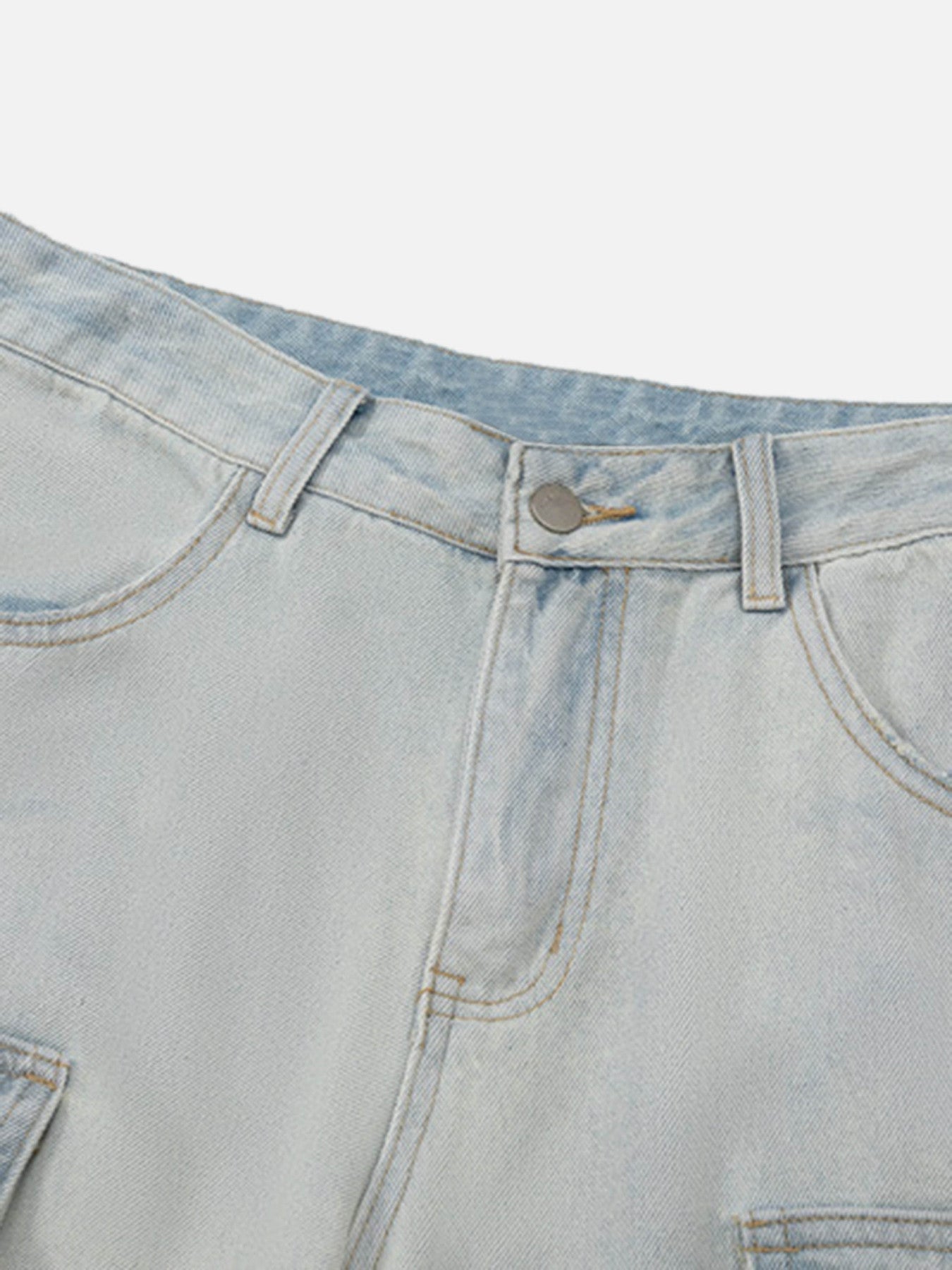 Thesupermade Vintage Washed Multi-pocket Work Jeans