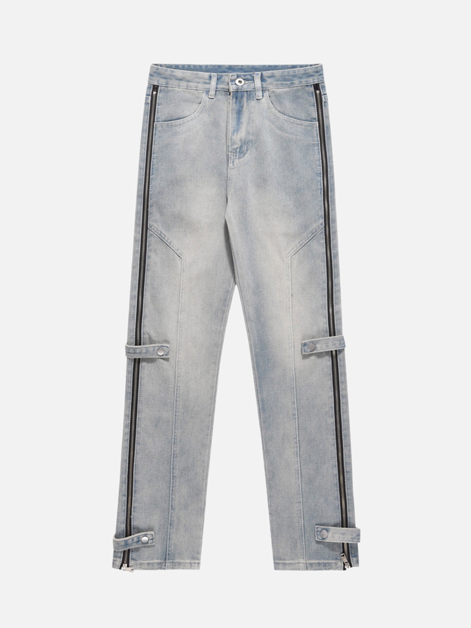 The Supermade High Street Hip-hop Design Sense Zipper Straight Jeans Nine-point Pants
