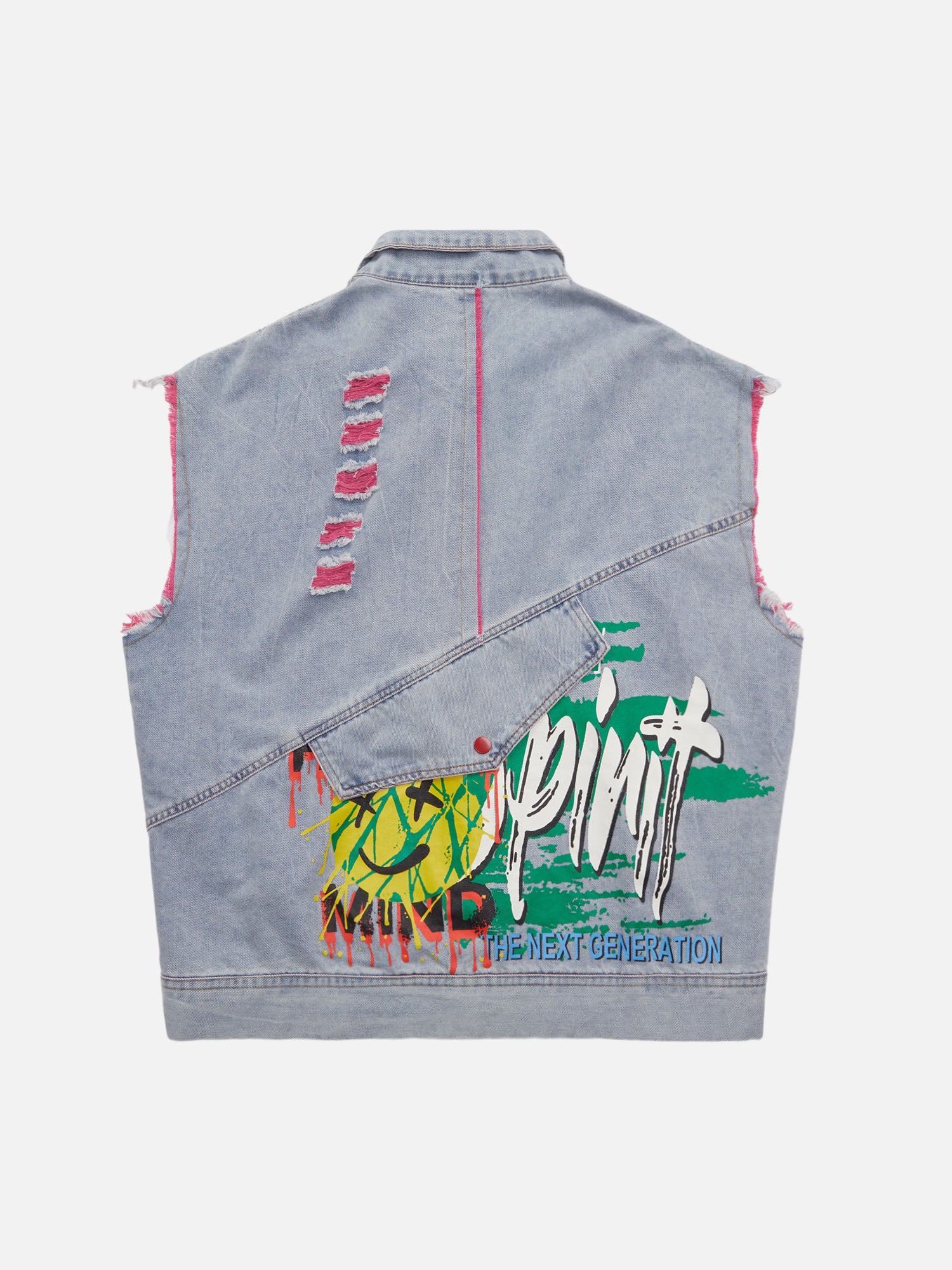 Thesupermade Street Hip-hop Ripped Graffiti Printed Denim Vest