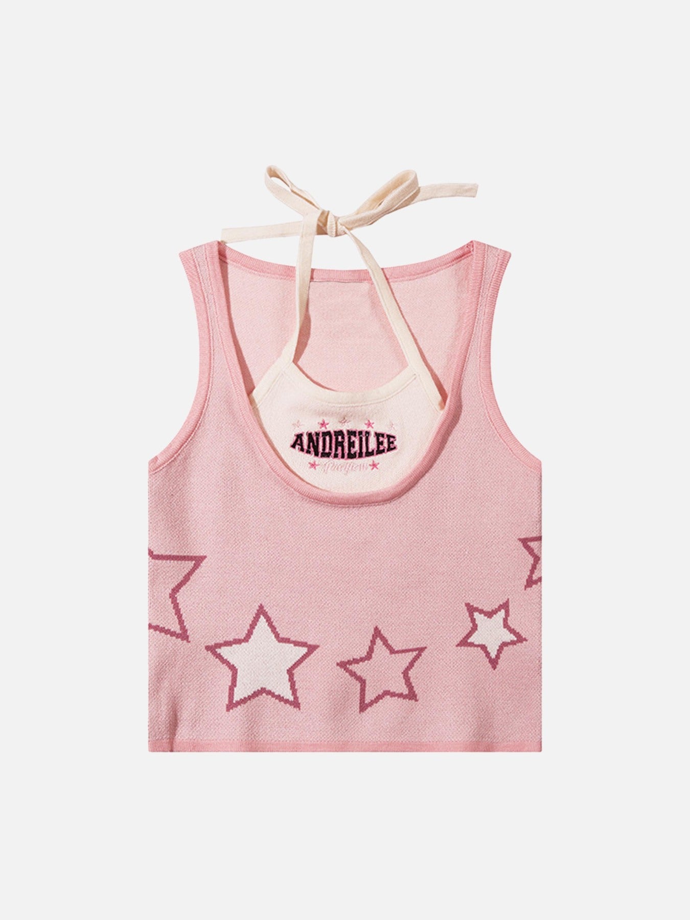 The Supermade Hot Girl Fake Two Pieces Stars Slim Small Undershirt