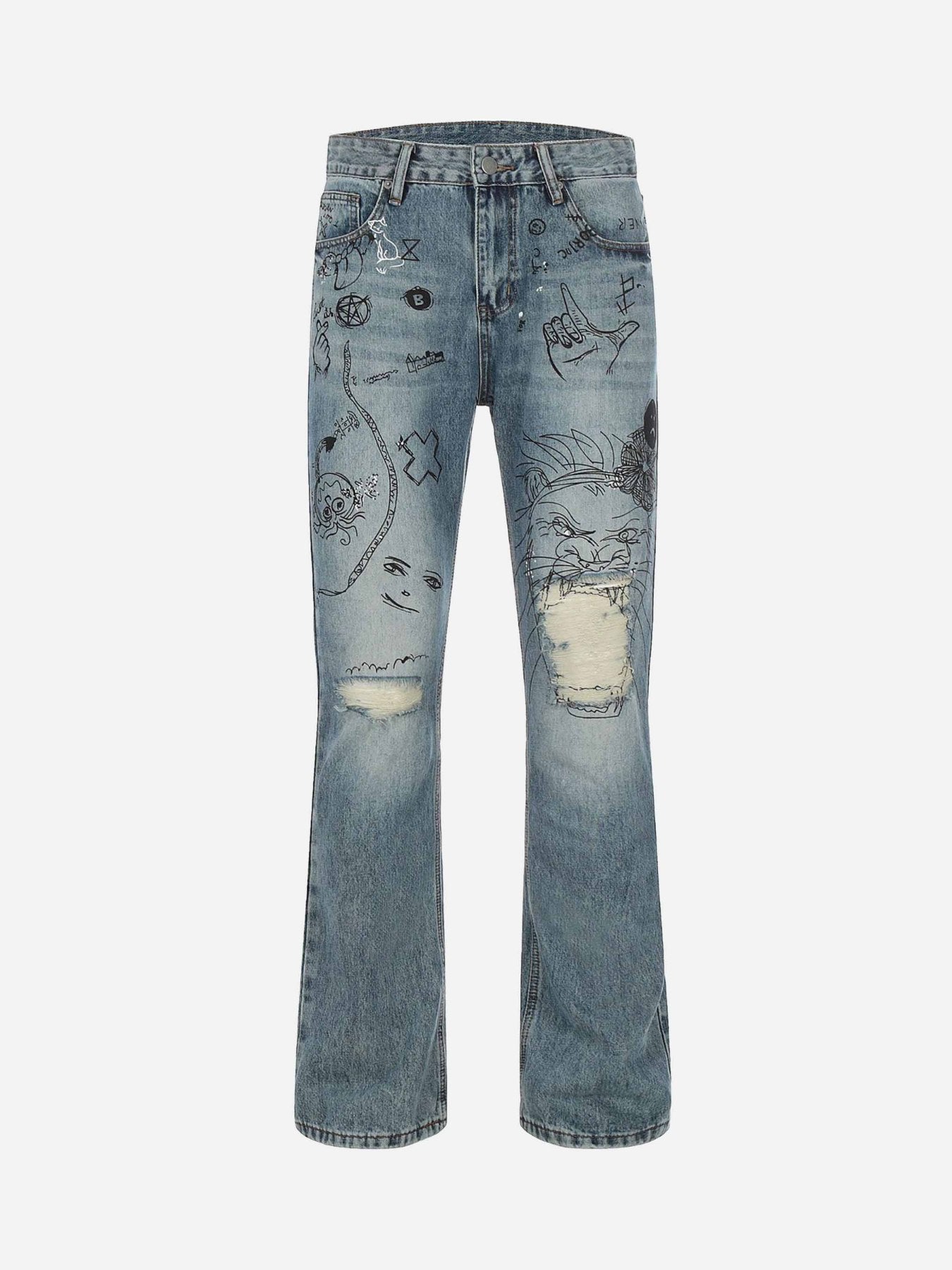 The Supermade Washed Graffiti Ripped Jeans