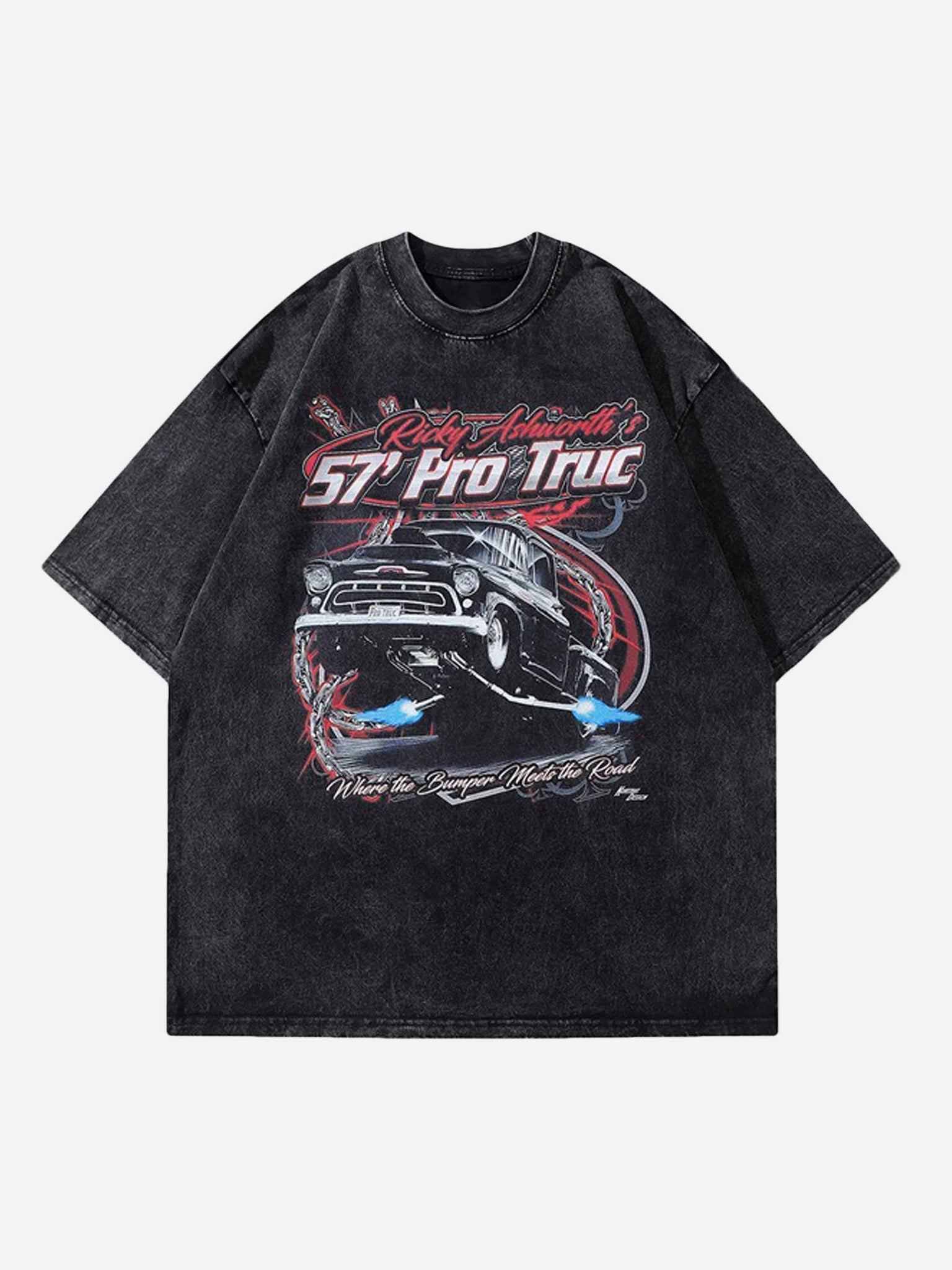 Thesupermade Vintage Car Print Washed And Aged Heavyweight Short-sleeved T-shirt - 1628