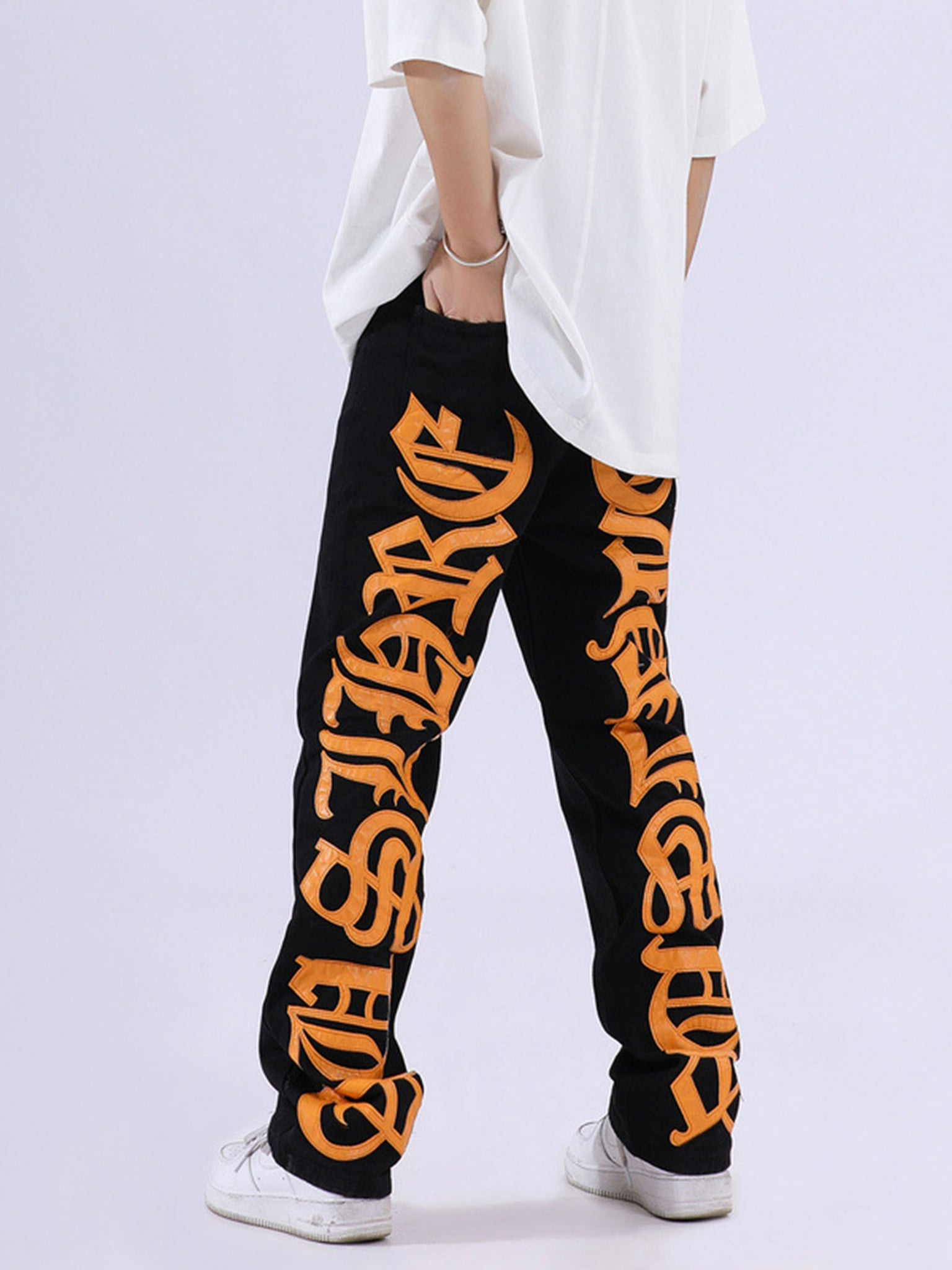 The Supermade American High Street Burning Text Embroidered Letters Jeans -1478