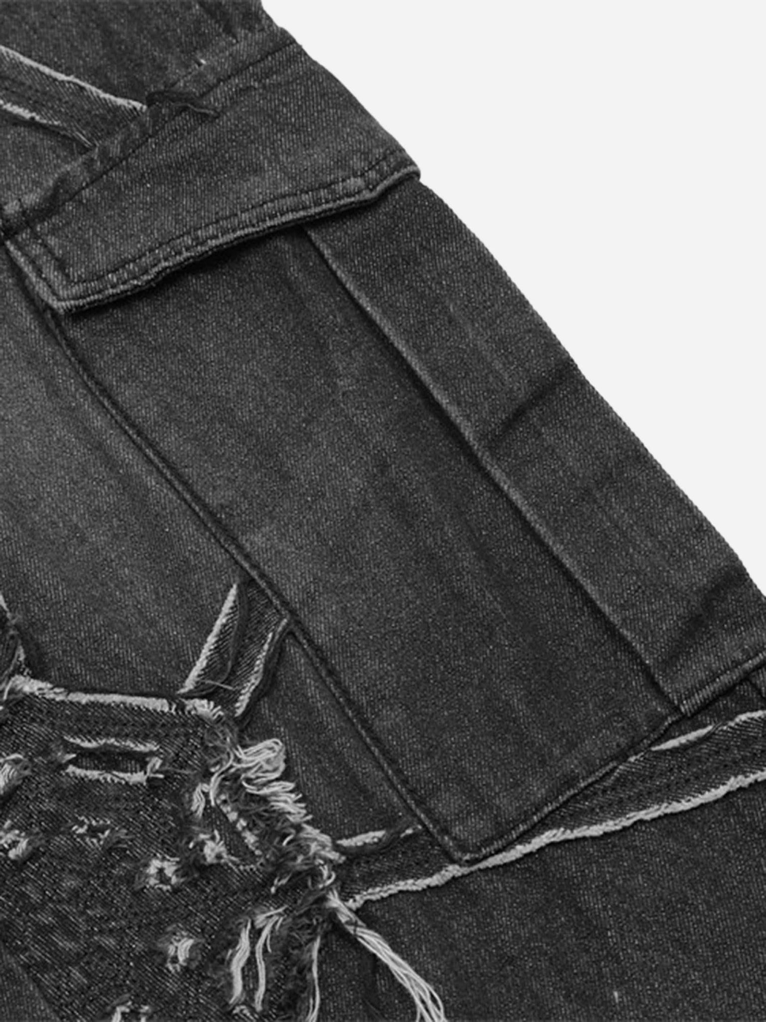Thesupermade Hip-hop High Street Design Sense Spider Web Denim Straight Leg Pants-1512