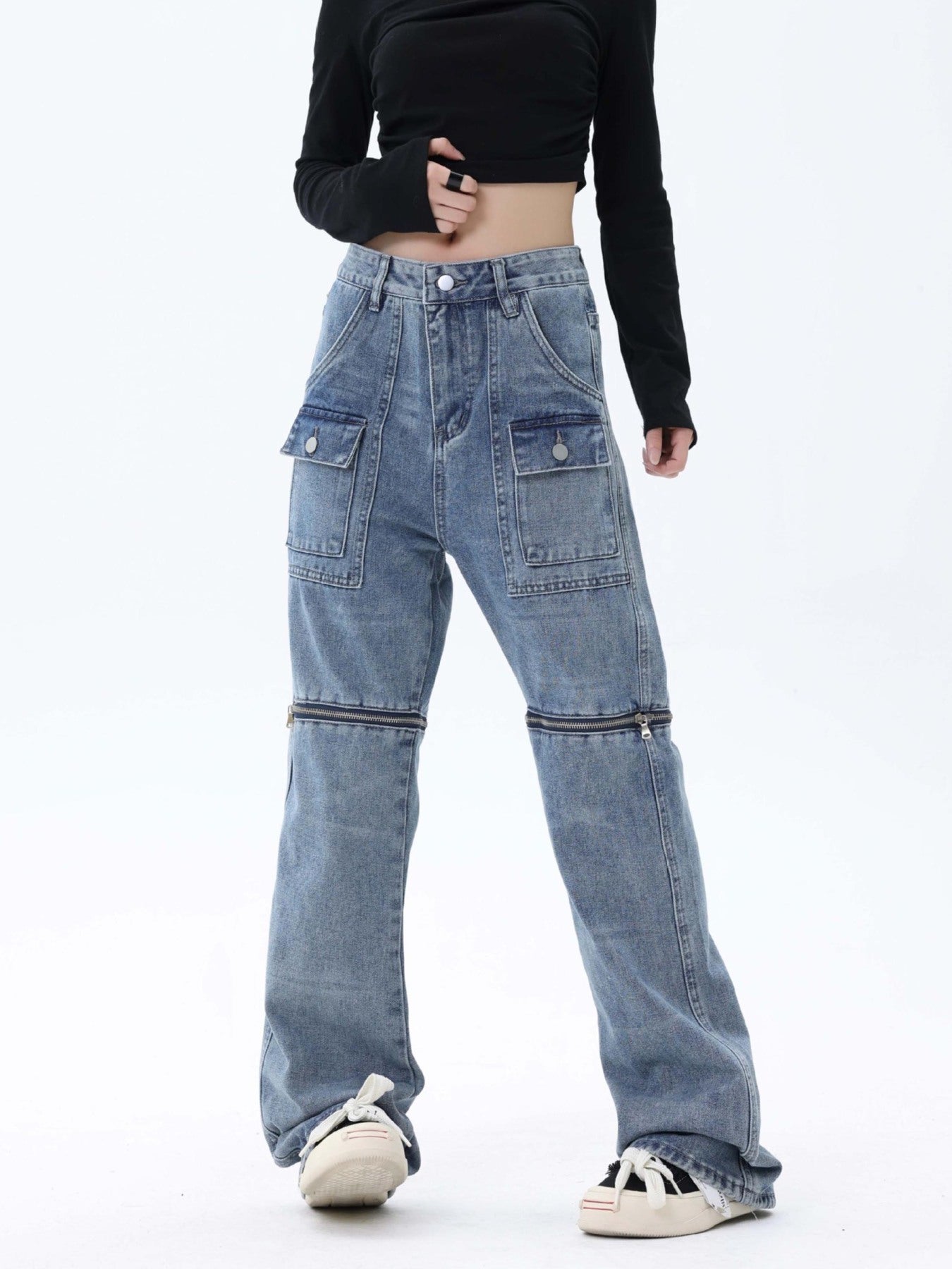 The Supermade Multi-Pocket Zipper Detachable Jeans