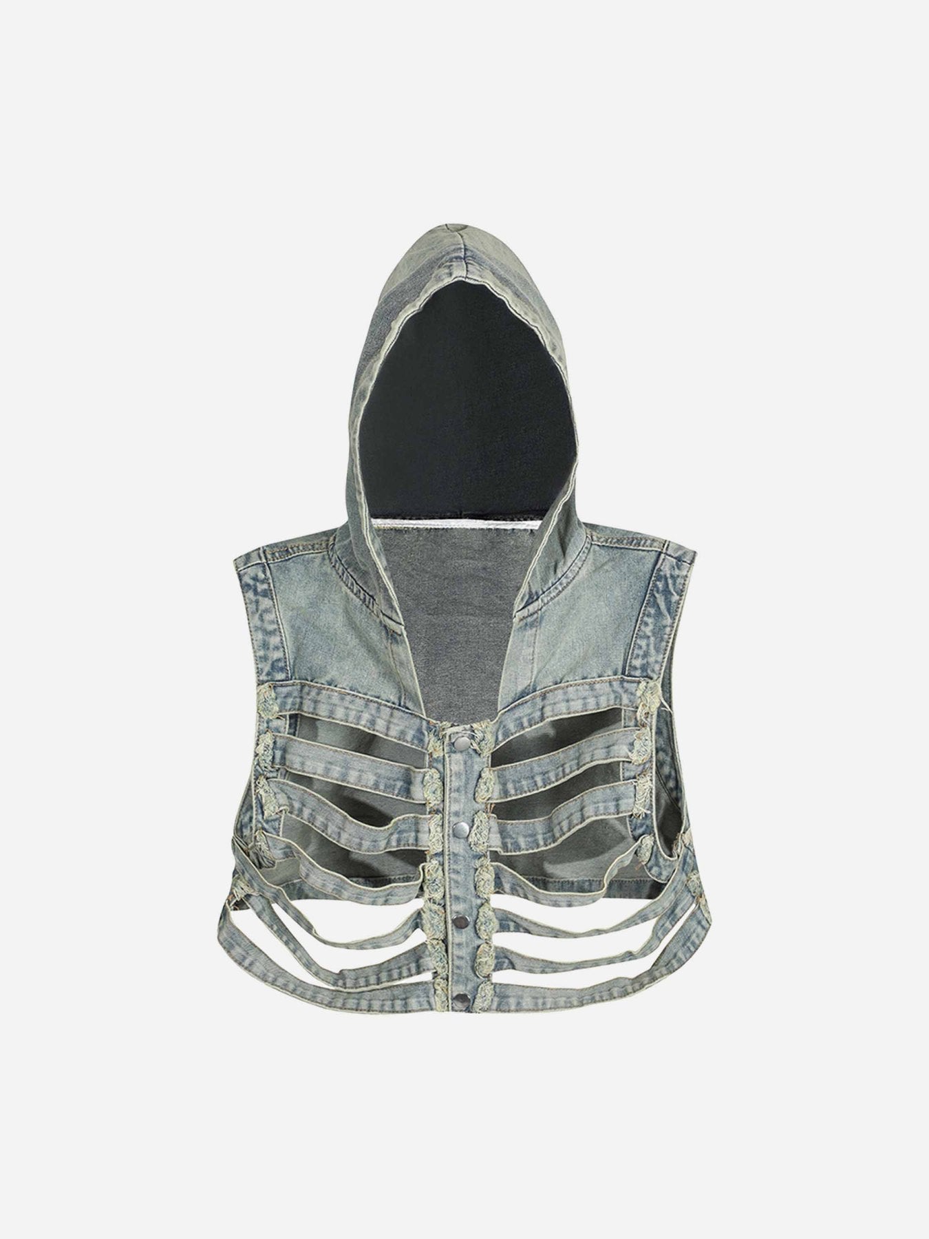 The Supermade Dark Skeleton Hooded Denim Vest - 1637