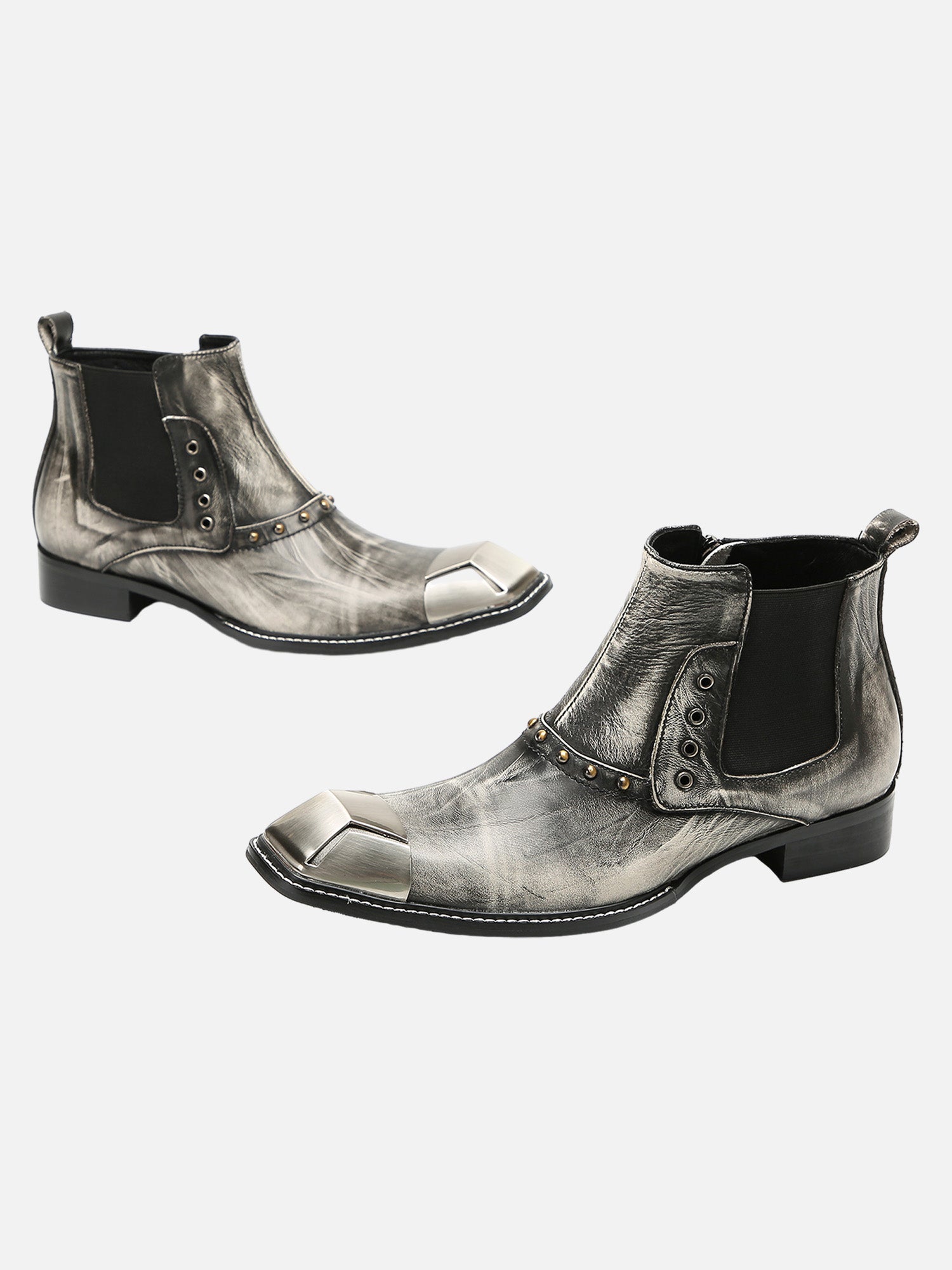 Cowhide Square Toe British Bbrogue Engraved Chelsea Boots