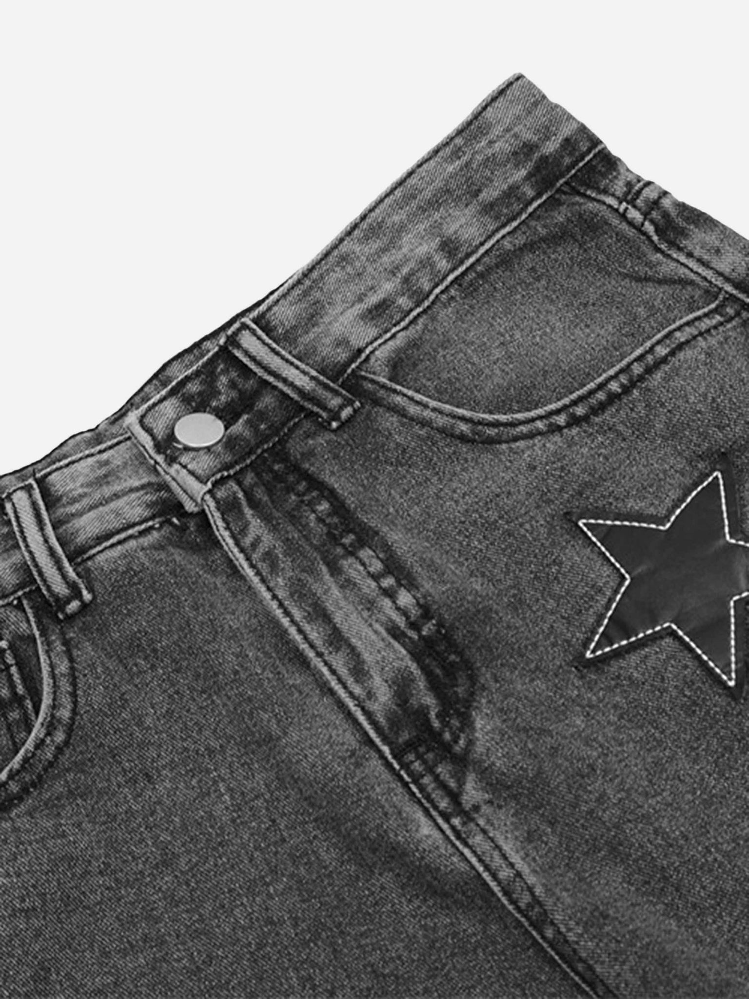 Thesupermade American Vintage Five-pointed Star Patch Embroidered Jeans Loose Straight-legged Pants -1439