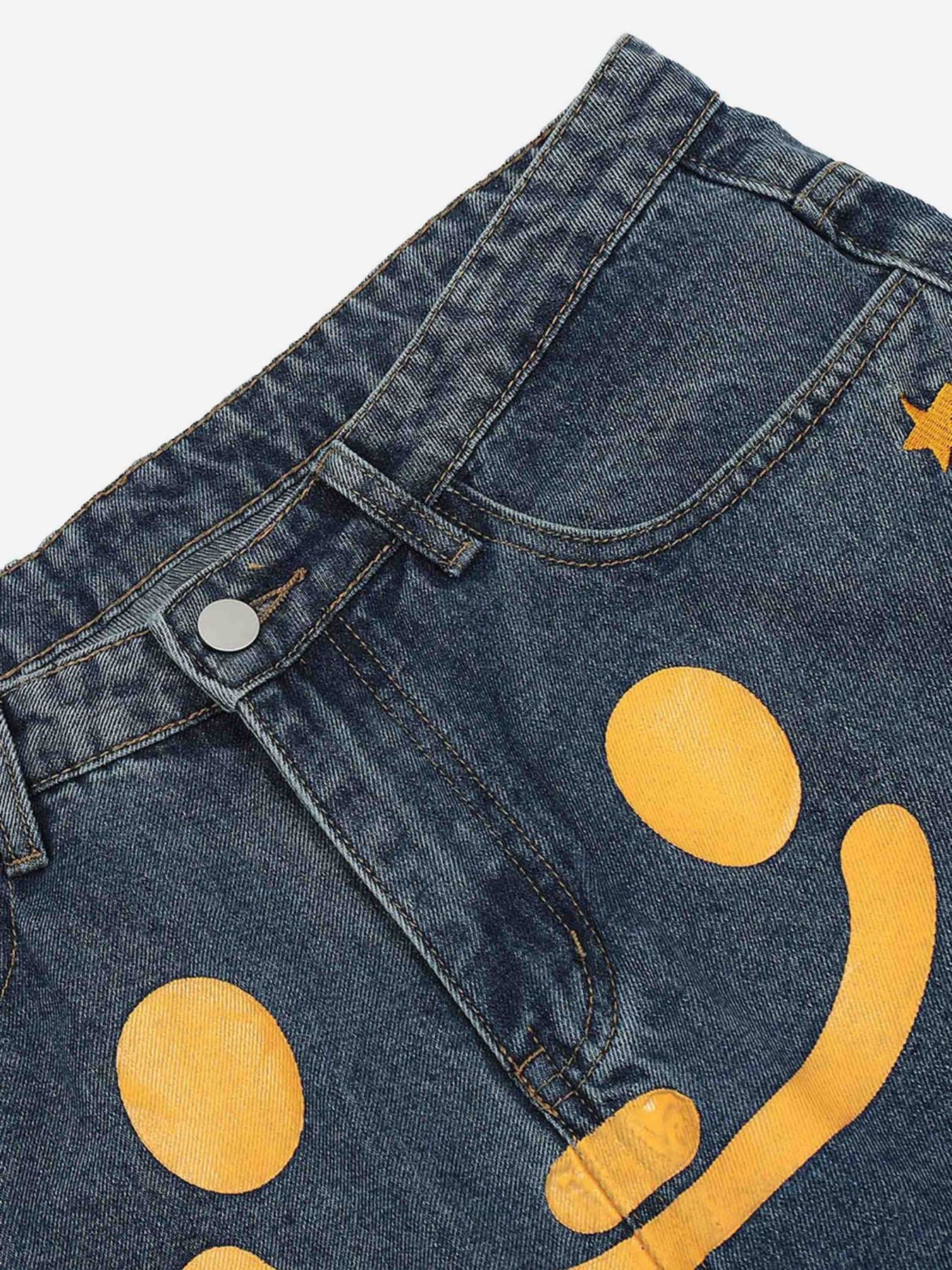Thesupermade Personality Smiley Face Printed Jeans